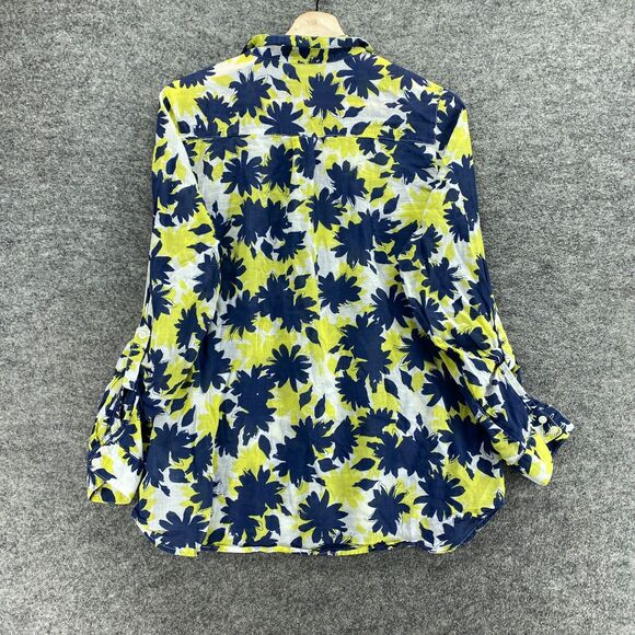 Gap Shirt Women M Medium Blue Floral Button Up Collared Long Sleeve Boyfriend - Picture 2 of 8